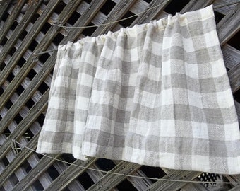 Natural Linen Curtain Farmhouse Kitchen Window Treatment Natural Plaid Linen Valance Panel Rustic Curtain French Country Made to Order