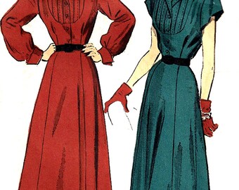 1940s Dress Pattern Advance Vintage Sewing Tucked Front Unprinted Women's Misses Size 12 Bust 30 Inches
