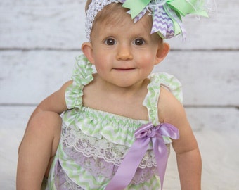 Easter Baby Girl Outfit,Baby Girl 1st Birthday Outfit,Lavender and Mint Green Romper,Baby Girl Rompers,Mint and Lavender Birthday Photo Prop