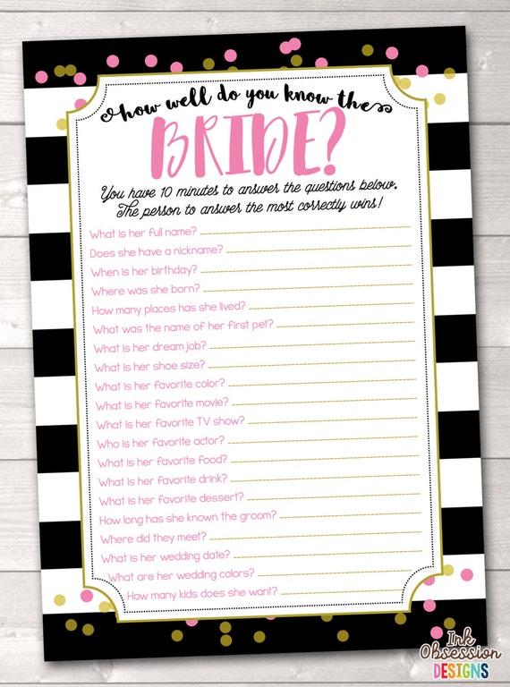 Printable How Well Do You Know The Bride Bridal Shower Game