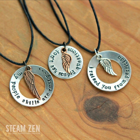 Supernatural Angel Castiel "My People Skills Are Rusty" and Famous Quotes Necklace - Supernatural Fandom Necklace - Angel Cas Fan Gift -