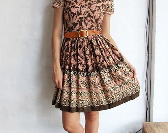 Vintage Batik 1950s Style Cotton Dress