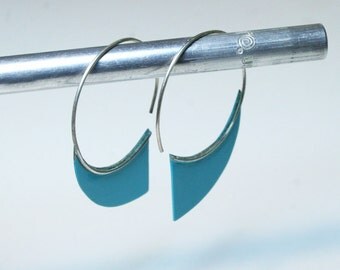 Verdigris Earrings Copper Earrings Sterling Silver Dangle Earrings, curve, geometric, Patina Earrings