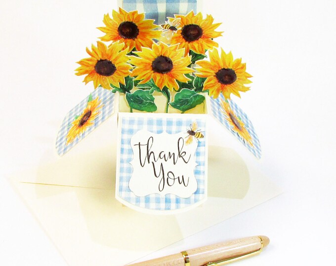 Thank You Pop Up Card, Sunflower 3D Pop Up Card in Box, Handmade, Flower Bouquet Card, 3D Happy Birthday Pop Up Card in Box, Anniversary