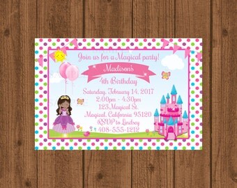 Princess Birthday Party Invitation, Princess Party Invitation, African American Princess, Magical Princess Invite, Girls Birthday Invitation