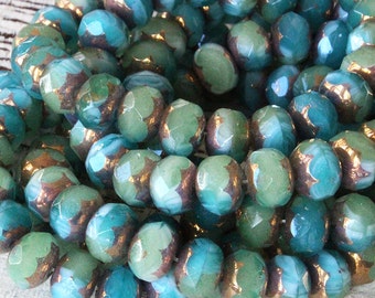 9x6mm Rondelle Beads - Czech Glass Beads - Jewelry Making Supplies - Firepolished Rondelle With Bronze (10 or 25 bead strand)