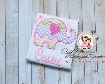Girl Elephant Shirt - Girl Whimsical Elephant Shirt with hearts - Custom Elephant Shirt - Baby Girl Valentines Outfit - Pink Elephant Shirt