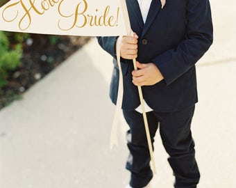 Here Comes The Bride Sign | Handcrafted Wedding Banner Large Pennant Flag Wedding Sign Flower Girl Ring Bearer Flag Classic Script 1001 LW