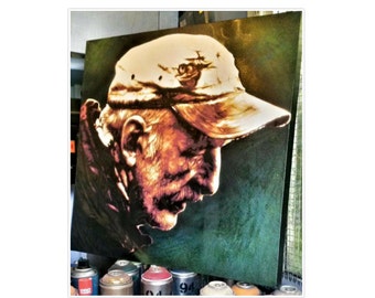 L'Artiste spray paint on canvas stencil art