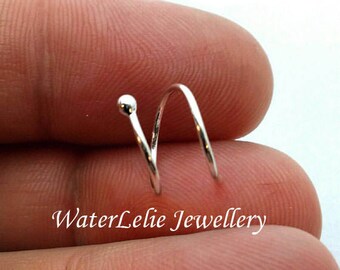 Silver double piercing earring. 18g. Two hole earring. Spiral earring. threader earring. Double spiral. Double hole earrings. Twist in hoops