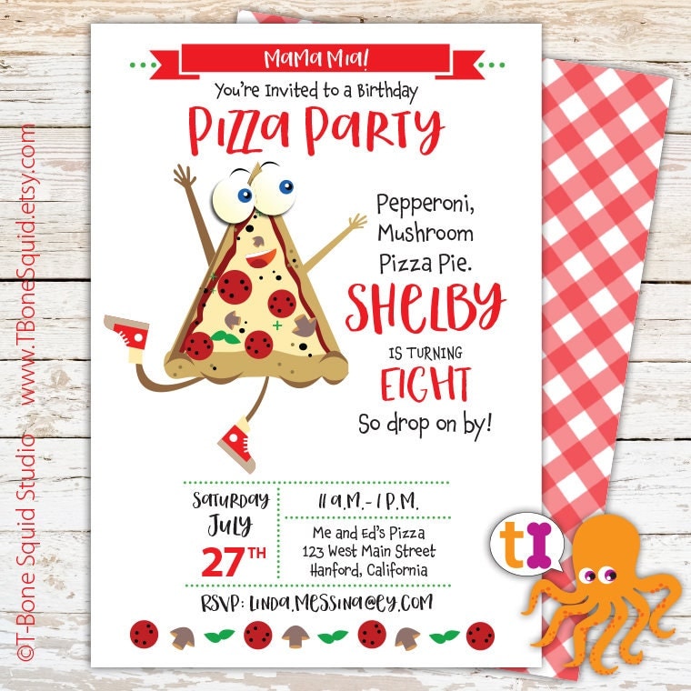 Pizza Birthday Party Invitation for Kids