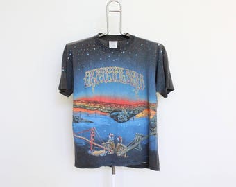 Grateful Dead T Shirt Mens Medium Unisex Womens Tee Shirt Tour Lot Greatful Dead 90s 1990 Rare Dead Set Black All Over Print Thin