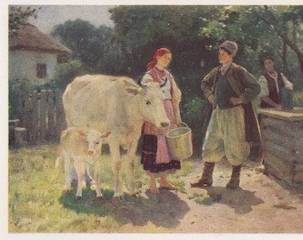 P. Pimonenko "Rivals (at the well)" Postcard -- 1961