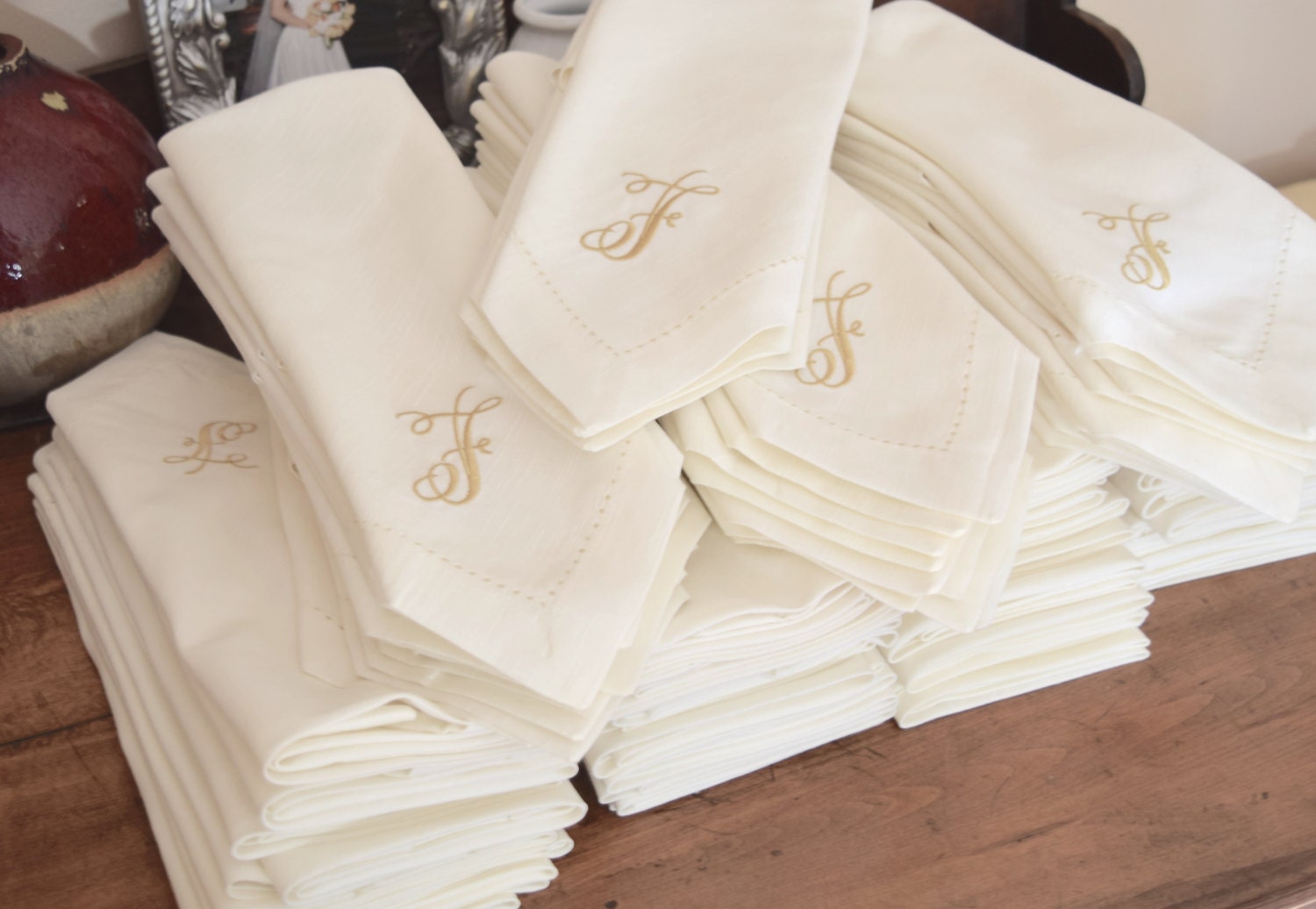 Bulk Monogrammed Wedding Napkins Set of 50 Custom Napkins