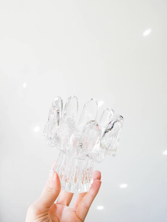 Vintage Kosta Boda Scandinavian Modernist Icy Glass Sunflower Candle Holder // Ann Warff