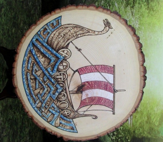 viking longship pyrography art 11 basswood thick