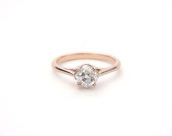 Old mine cut diamond engagement ring, 14k rose gold lattice claw prong setting, cushion cut heirloom or modern ecofriendly raw diamond