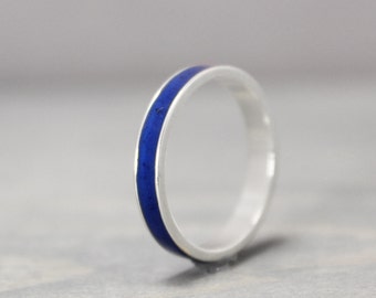 Lapis Lazuli Ring, Sterling Silver Ring, Thin Silver Ring, Inlay Ring, Blue Ring, Silver Band, Metaphysical Ring, Meditation Jewelry