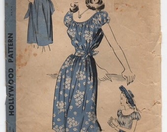 1940's Hollywood Shift Dress with Tied-Waist - Bust 32" - No. 1809