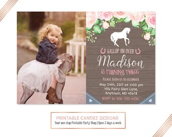 Cowgirl Birthday Invitation, Horse Birthday,Horse Invitation, Cowgirl Party, Rustic Horse Invitation, DIY Custom Printable