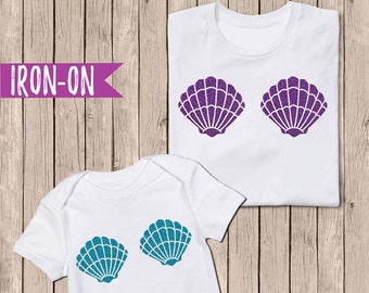 DIY Mermaid Shell Iron On, DIY Mermaid Shell Shirt, Glitter Iron On Applique, DIY Mermaid Shirt for Baby, Toddlers, Kids, Teens, and Adults