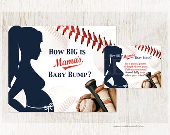 Baseball Baby Shower Game, Measure Belly, Baby Bump, Instant Download, DIY Printable, Mama's Belly Bump, Momma, Mother-to-be Party Games