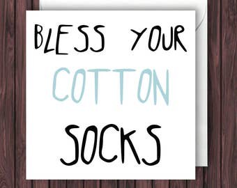 Cotton Socks. Good Luck Card. Birthday Card. Greetings Card. Blank Card. 2nd anniversary card