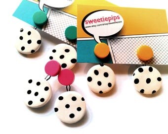 Statement Ear Jackets Geometric Polka Dot Mismatched Front and Back Circle Pom Pom Statement Earrings FREE UK SHIPPING