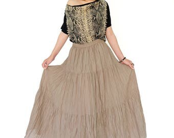 NO.5 Beige Cotton Gauze, Hippie Gypsy Boho Tiered Long Peasant Skirt