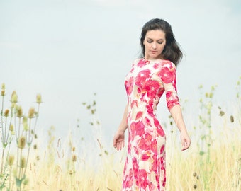 Maxi Dress, Jersey Dress, Floral Poppy Dress