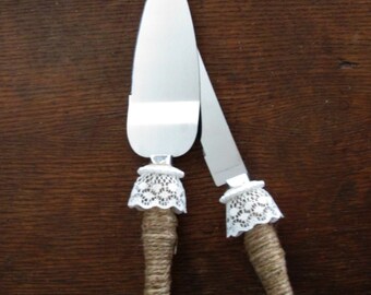 Wedding Cake Server ~ Wedding Cake Serving Set ~ Rustic Cake Server ~ Burlap Wedding ~ Summer Wedding ~ Burlap Wedding Cake Knife and Server