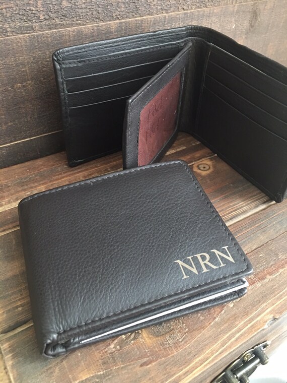 Personalized Bi-Fold Men&#39;s Leather Wallet Mens Laser