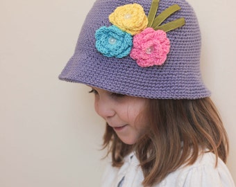 Ready to ship/ Flower sun hat/ Purple Sun Hat/ Purple hat/ Flower hat/ Sun hat/ Girls sun hat/ Easter Hat/ Easter bonnet/