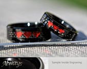 6MM And 8MM Ruby Red Chrome 8 Bit Hearts Tungsten Wedding Set, Free Inside Engraving
