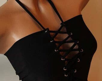 Swimsuit Bikini Bustier Bandeau Women Swimwear Strapless Lace up Swimsuit Festival Top Beach Fashion Bathing Suit Women's Gift for Women