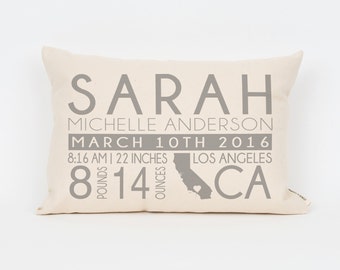 Baby Stats Pillow, Birth Announcement Pillow, Gift for New Mom, Custom Pillow, New Baby Gift, Nursery Pillow, Modern Birth Announcement