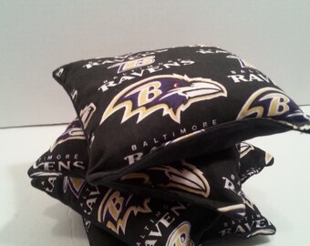 Corn Hole Bags. Baltimore Ravens Custom Cornhole Bags. Triple stitched bags for Corn Hole Boards. 6" x 6 ". Football themed. Picnic games.