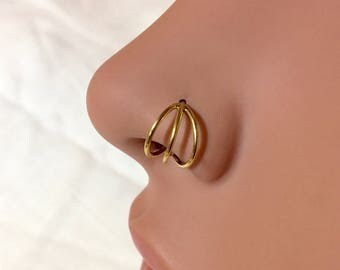 Triple Yellow Gold Nose Ring Hoop