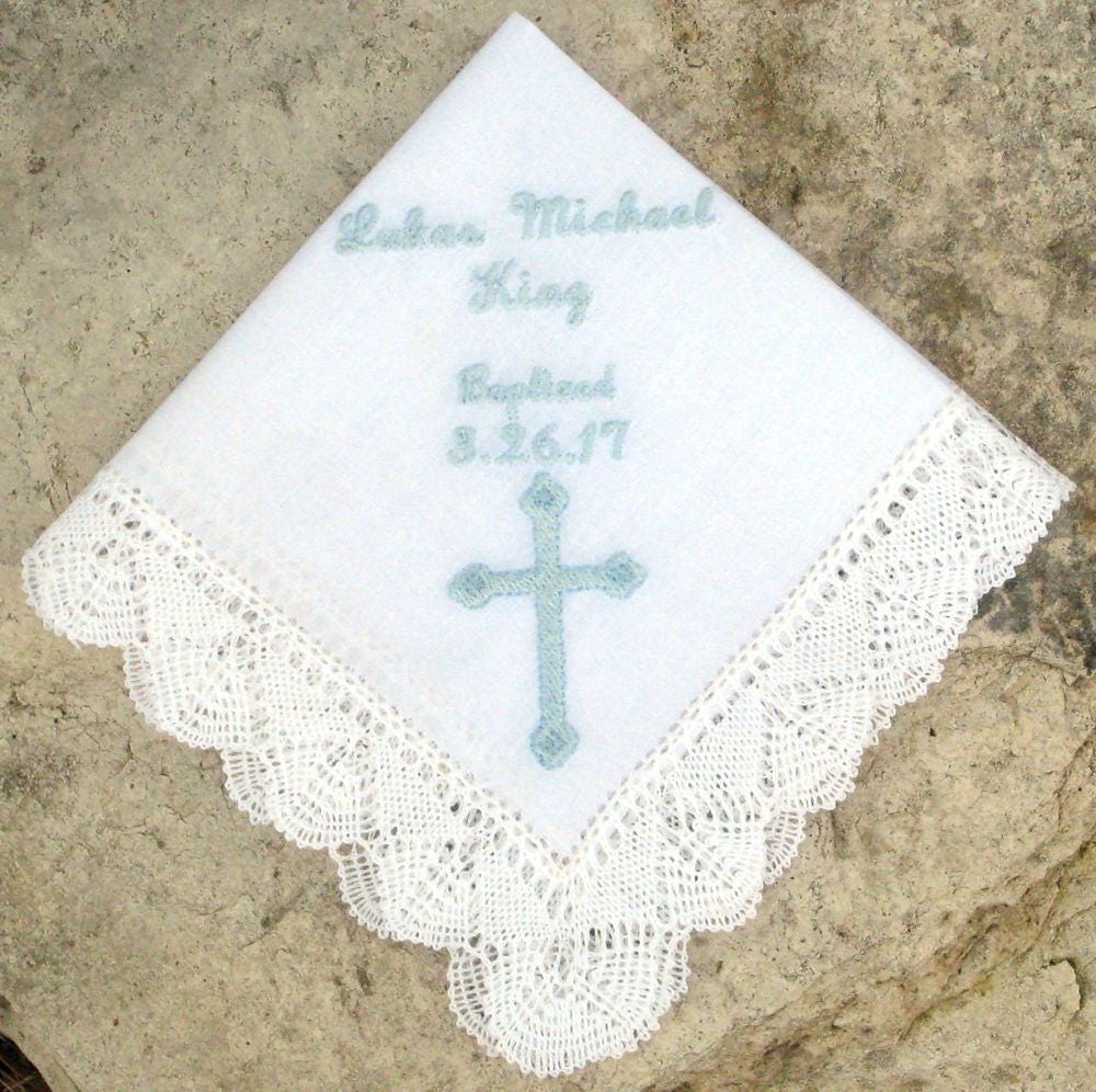 BAPTISM HANDKERCHIEF Christening Confirmation Personalized