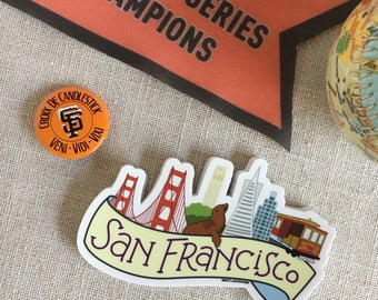 San Francisco Skyline Vinyl Sticker / SF California Sticker / Cool Laptop Sticker / Illustrated SF City Bumper Sticker / Waterproof Sticker