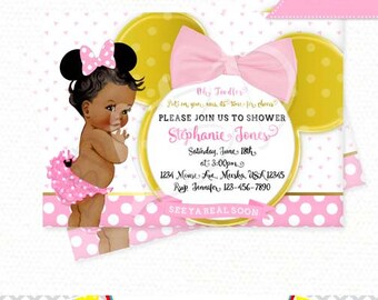Minnie Mouse Baby Shower Invitation, Baby Girl Minnie, Light Pink & Gold - Style V17 - YOU PRINT