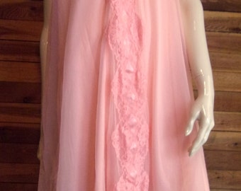 Viintage SEARS peach Chiffon Size Large Babydoll Nightgown 3840
