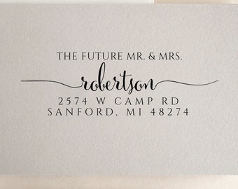 The Future Mr. & Mrs. Personalized Wedding Family Names Return Address Stamp Wedding Handle Mounted Rubber Stamp Or Pre-Inked Stamp RE855