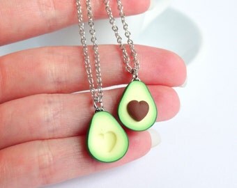 Green avocado bff friendship necklace pendant heart pit Valentines love bff gift bb present necklace best friend healthy food miniature