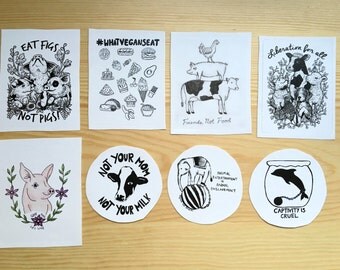 Bundle Pack 8 Vegan Stickers!! Animal rights, animal liberation, friends not food