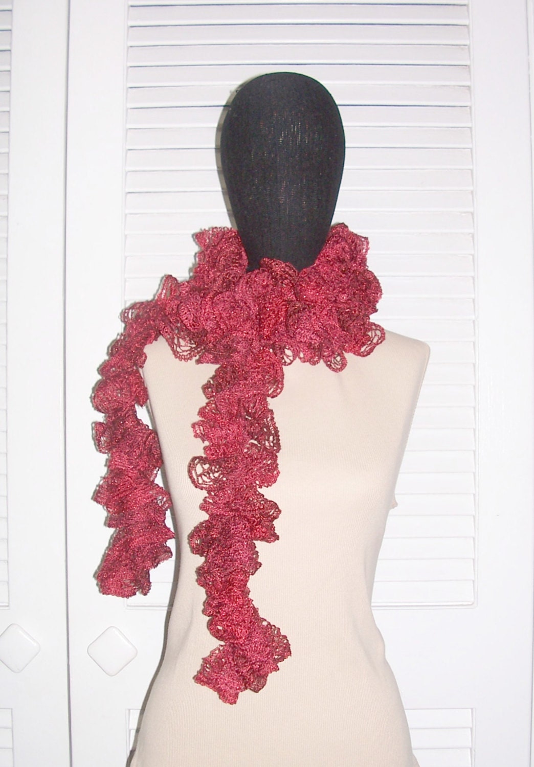Red Frilly Metallic Sashay Scarf Ruby Red by ICreateAndCollect