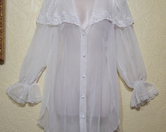 MISS DIOR lingerie WHITE sheer Chiffon and White Lace night shirt