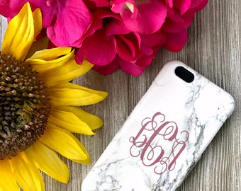 White Marble Phone Case with Vine Monogram | iPhone 7 | iPhone 7 Plus Case | Samsung Galaxy S7 S6 Edge S8 Plus | Personalized | Gift