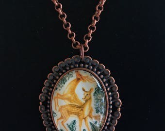 Deer Postage Stamp Necklace