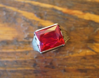 RESERVED*** 1930s Vintage Art Deco Substantial Synthetic Ruby Ring in White Gold